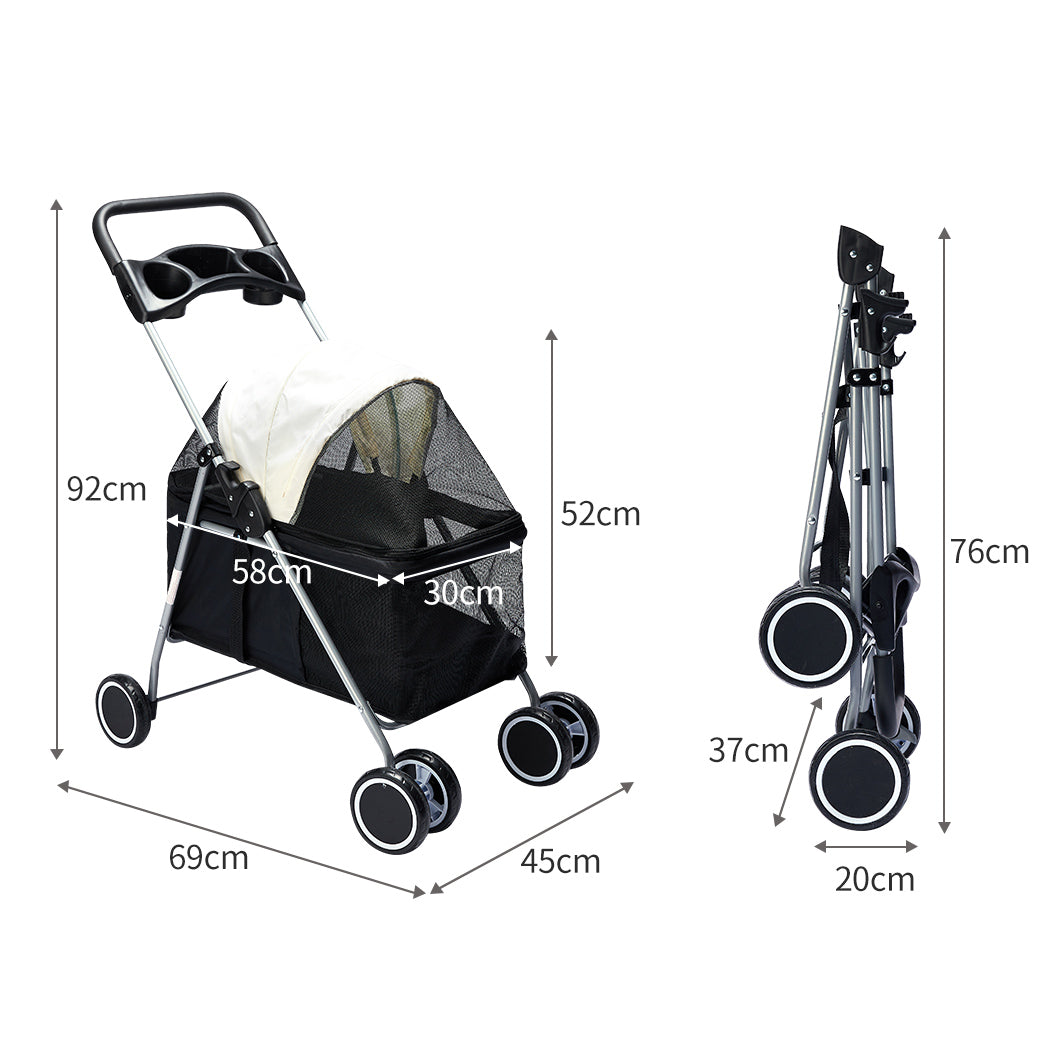 Lightweight IDropship foldable pet stroller for small dogs and cats, featuring a compact travel design and breathable mesh sides.
