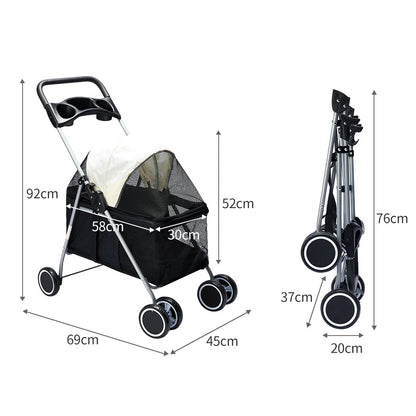 Lightweight IDropship foldable pet stroller for small dogs and cats, featuring a compact travel design and breathable mesh sides.