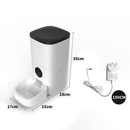 IDropship PaWz 6L auto pet feeder with camera, designed for cats and dogs, showing the sleek black and white feeder with digital controls