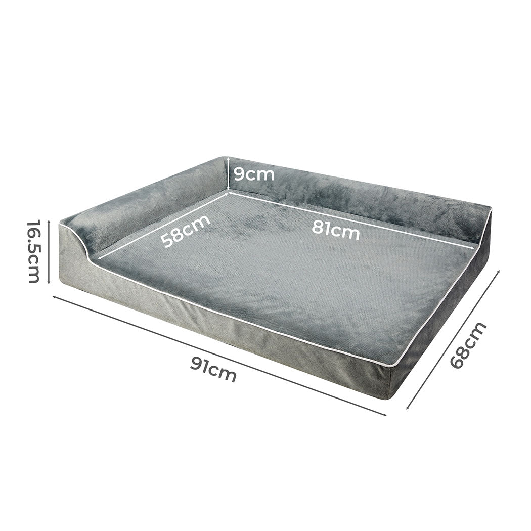 Grey NNEIDS Pawz orthopedic dog bed with plush cushioning and raised edges for comfort and support.