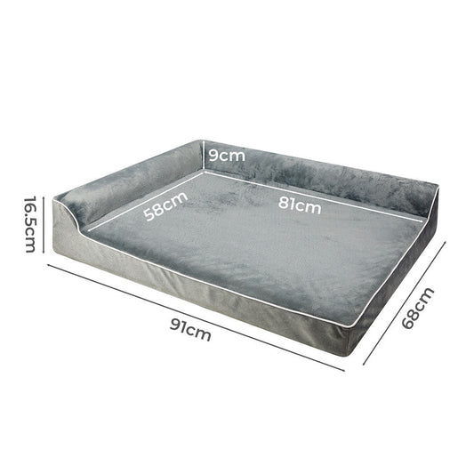 Grey NNEIDS Pawz orthopedic dog bed with plush cushioning and raised edges for comfort and support.