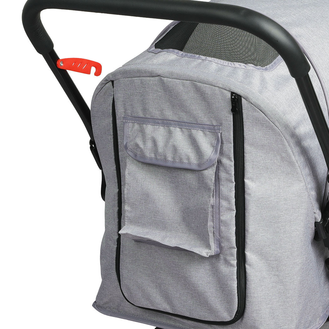 Grey PaWz Pet Stroller Pram for dogs, IDropship brand, featuring a lightweight frame and mesh windows for ventilation.