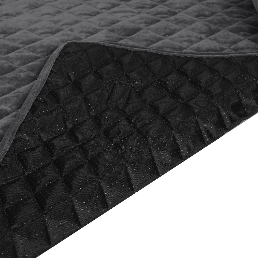 Grey quilted dog sofa protector with bolsters, IDropship pet supplies, designed to protect furniture from dogs and pets.