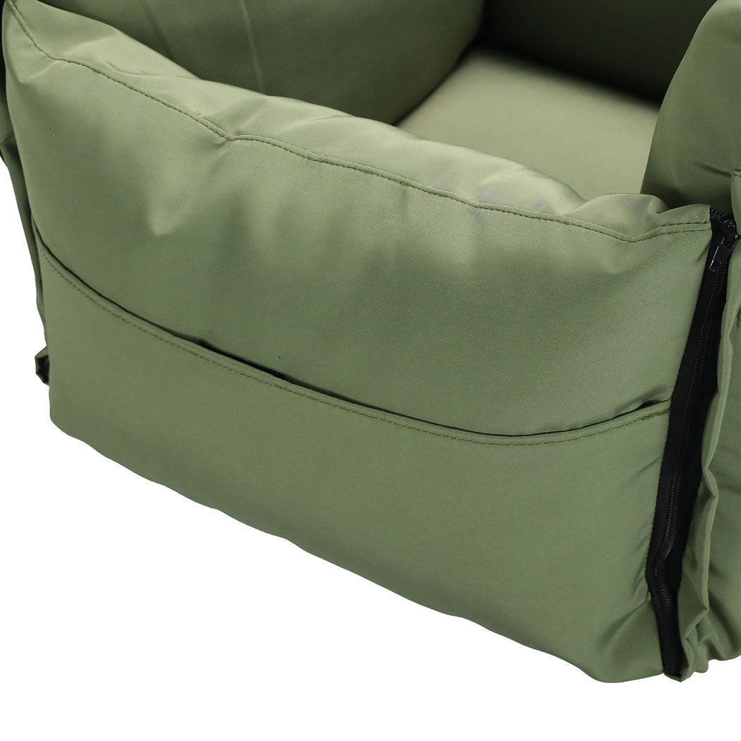 Green PaWz dog car seat booster belt by IDropship, securely attaches to pet harness for safe travel in vehicles.