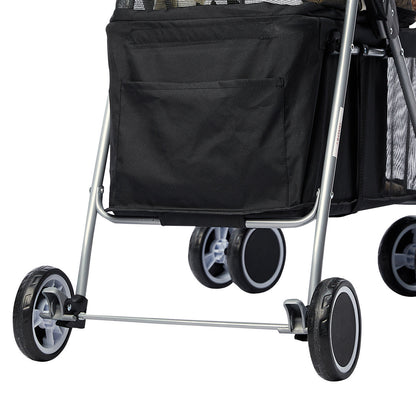 IDropship premium foldable pet stroller for small dogs and cats, lightweight travel pram with mesh sides and secure door.
