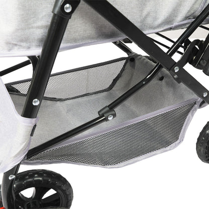 Grey IDropship PaWz Pet Stroller Pram for dogs and cats, lightweight carrier trailer with breathable mesh and storage compartments.